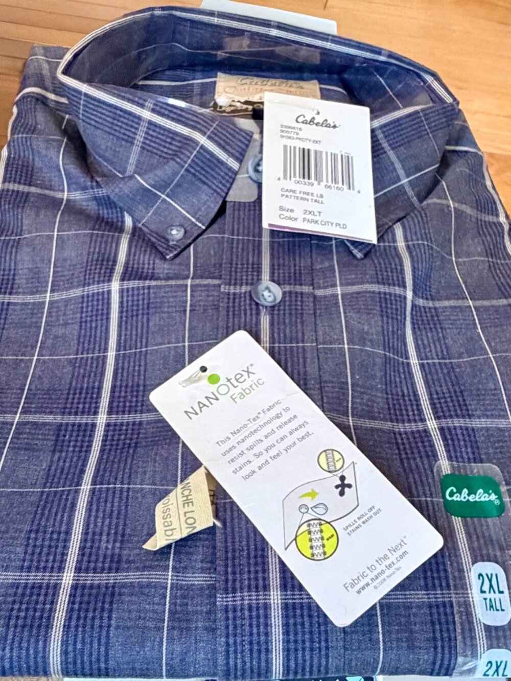 NWT Cabela's Outfitter 2XLT Blue Plaid Nanotex Care Free Button Down Shirt